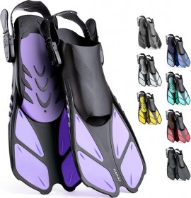 Swim Fins Travel Size Short Adjustable for Snorkeling Diving Adult Men Women Kids