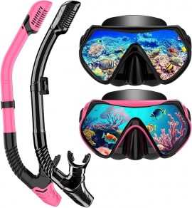 Dry-Top Snorkel Set Scuba Diving Mask 180° Panoramic Wide View Professional