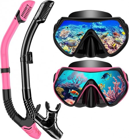 Dry-Top Snorkel Set Scuba Diving Mask 180° Panoramic Wide View Professional