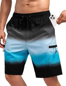 Mens Swim Trunks with Compression Liner Zipper Cargo Pockets Bathing Suit 9"