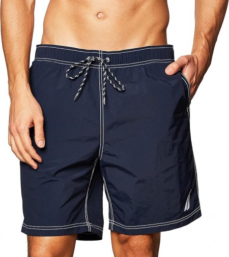 Mens Swim Trunk Solid Quick Dry Classic Logo Pockets Bathing Suit
