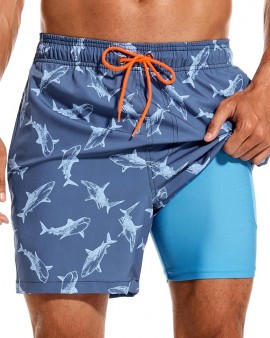 Mens Swimming Trunks with Compression Liner 2 in 1 Swim Shorts with Zipper Pockets