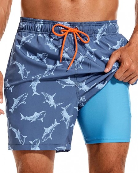  Mens Swimming Trunks with Compression Liner 2 in 1 Swim Shorts with Zipper Pockets