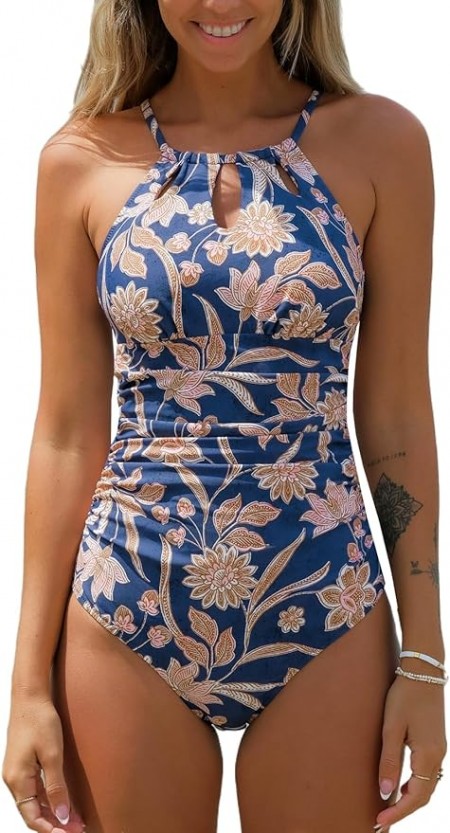 Womens One Piece Swimsuit High Neck Tummy Control Swimwear Bathing Suit