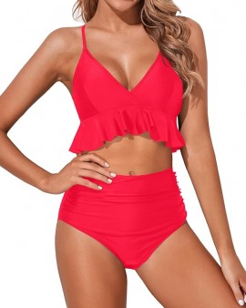 Womens Two Piece Swimsuits High Waisted Bikini Set Ruffle Flounce Tummy Control Bottoms